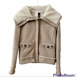 Element Tan Zip Front Jacket with Faux Sherpa Lining and Collar Size Small